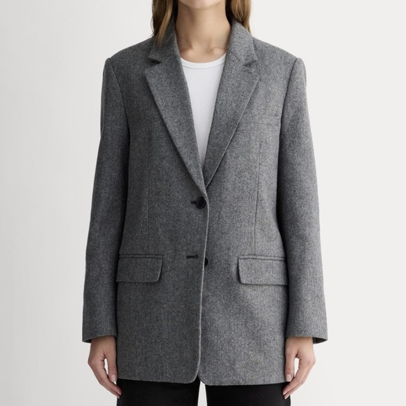 Everlane The Oversized Blazer in Wool Grey Herringbone Size 8 - Picture 2 of 6